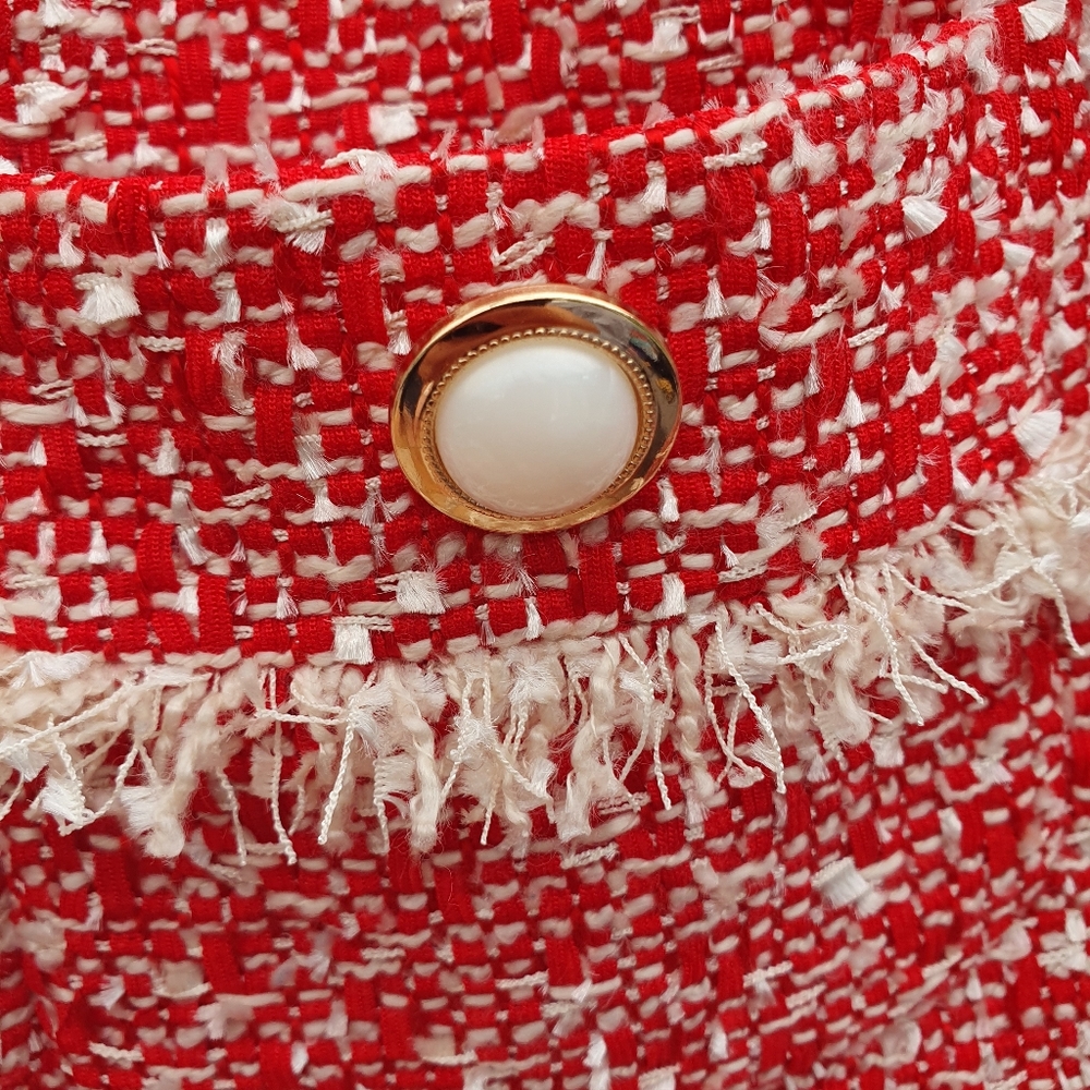 M&S Red Boucle Fringed Classic Jacket Uk12. - Picture 7 of 14